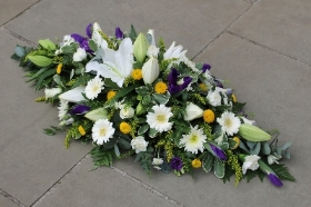 The 'White, Purple & Yellow' Florists Choice Coffin Spray